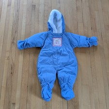 Bright Future Boys Snow Suit Size 0-9 Months Blue Bunny Patch Hooded Heavyweight