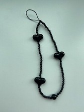 Black Hearts and Beads Phone Wrist Strap Can Use With A Case Festival Party Teen