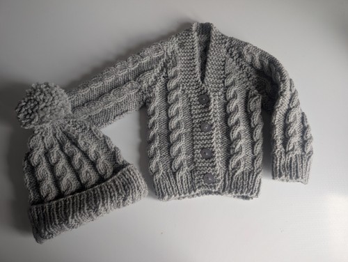 Grey newborn cable knit hand - grey, cable-knit