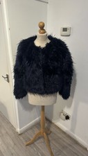 Crocker Navy Blue Beautiful Short Faux Fur Bolero Jacket Size XS