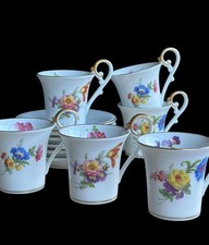 Vintage Set of 6 Kaiser Floral Porcelain Demitasse Cups+ Saucers, Germany