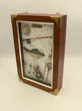 Vintage Fishing Shadow 6 Key Wooden Box Brass Corners Wall Hung 12" x 8"
