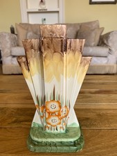 Vintage Myott Art Deco Pyramid Vase, Hand Painted Fan Vase