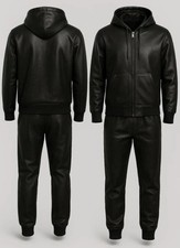 Men's Brayden PU Leather Black Track Suit Sweatsuit Jogging Tracksuit