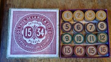 1880'S ANTIQUE VICTORIAN BOXED WOOD SLIDER PUZZLE - 15 & 34 - THOMAS DE LA RUE