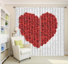 Heart Shaped Roses 3D Curtain Blockout Photo Printing Curtains Drape Fabric