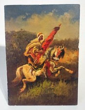 Arab Horse & Rider Victorian Oil Painting on Board Study Signed G Roy