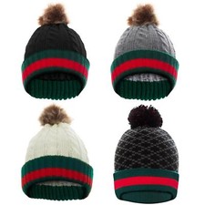 Beanie Hats Mens Womens Bobble Pom Pom Hat Ski Winter Warm Cable Knitted Cap