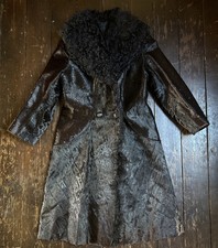 VTG 40s 50s RARE real ASTRAKHAN PONY HAIR Brown DOUBLE BREASTED Fitted COAT 6 8 