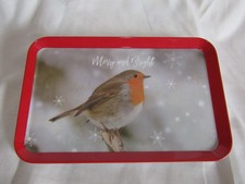 Melamine Christmas Robin Snack Tray "Merry and Bright" 30cms x 19cms