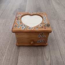Vintage Wooden Jewellery Box with Mirror & Heart Picture Frame – Storage Case