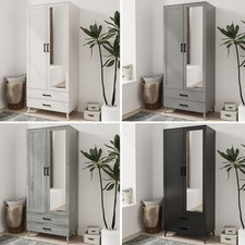 DEVON Mirror Wardrobe 2 Door 2 Drawer Bedroom Clothes Storage Hanging Rail 180cm