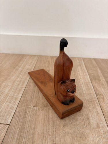 Vintage wooden cat door stop - cat,