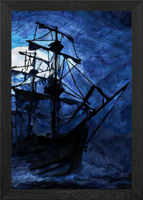 Silhouette ship at night - silhouette, a