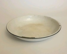 Vtg Enamel Shabby Chic Pie Dish Kitchen Camping dia 23cm x 4cm