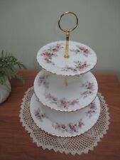 LOVELY ROYAL ALBERT CHINA  PLATED 3 TIER CAKE STAND LAVENDER ROSE DESIGN
