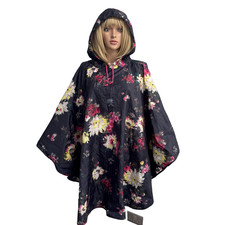 JOULES Navy Blue Floral Hooded Rain Poncho OSFA