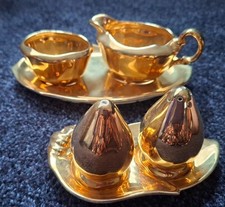 Royal Winton Grimwades Salt & Pepper Shaker Set Gold, plus Creamer Sugar Tea Set