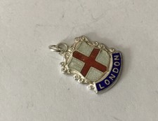 VTG ENGLISH STERLING SILVER ENAMEL SOUVENIR TRAVEL SHIELD CHARM ŁONDON ENGLAND