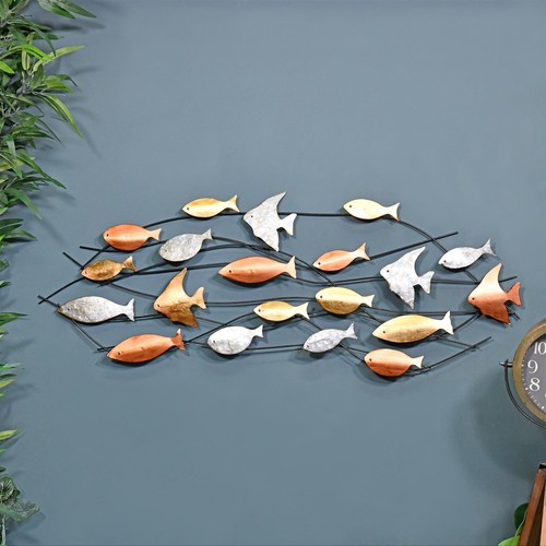 Metallic swimming fish wall - metallic,