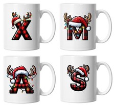 Christmas Design Secret Santa Alphabet Letter Mugs, Xmas Tartan Letter Mugs