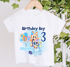 Gorgeous Personalised Bluey And Bingo Birthday Boy Tshirt T-shirt Party
