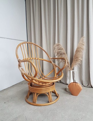 Vtg mid century wicker swivel - vtg,