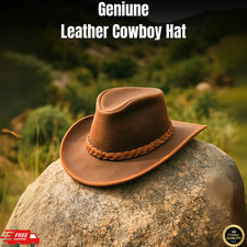 Real Leather Cowboy Hat Mens Brown Aussie Hat 100% Real Leather Cowboy Hat Women