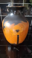 Old Vintage English Deco Painted Pottery Vase Orange Black Flower Design Brstol