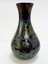 LOVELY ROYAL BRIERLEY STUDIO COBALT BLUE IRIDESCENT 9.25 " GLASS BALUSTER VASE
