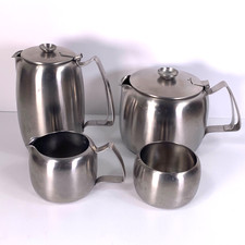 Old Hall Connaught Tea Coffee Set Stainless Steel Water Teapot Jug Bowl 60's 70s