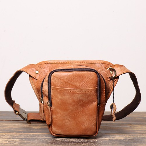 Men leather waist bag - men's, brown