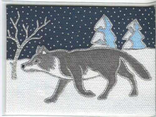 Aceo gray white wolf winter - white,