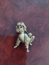 Trifari Vintage Gold-Tone Poodle Brooch Red Eyes