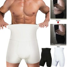 Mens Compression High-Waist Boxer Shorts Tummy Slimming Body Shaper Girdle Pants