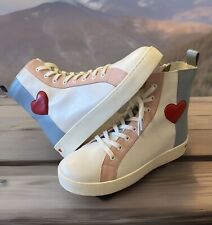 love moshino Womans UK 7 Size Pink, White & Blue Zip Side Leather Heart Boots