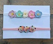 Handmade NEW Baby Girls Rainbow Pastel Rose Flower Elasticated Headbands