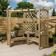 Rowlinson Pemberley Wooden Garden Corner Arbour Bench Seat Trellis Timber 4 Seat