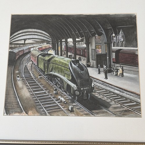 Signed watercolour locomotive - signed,