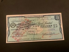 National Provincial Bank Limited £5 Travellers Cheque 9/9/64