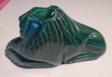 Vintage Malachite -  Carved Lion Figure  - Miniature  - Green Polished - Power