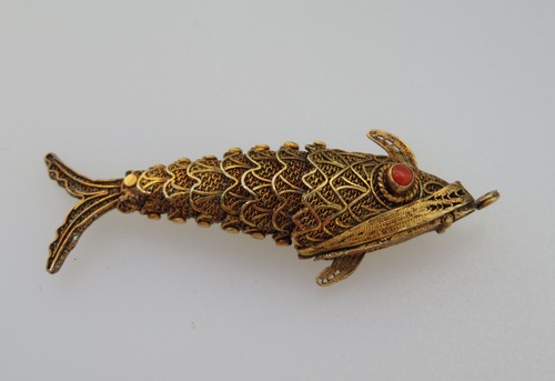 Filigree fish pendant pill box - pill,