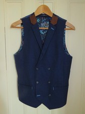 Men's double-breasted, lined, blue waistcoat - Sawyers & Hendricks London, VGC