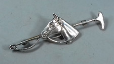 ANTIQUE SILVER EQUESTRIAN BROOCH HORSE RIDING CROP STERLING
