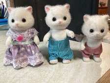 Sylvanian Families White Persian Cat Family, 3 x Bundle Dressed Toy Figures