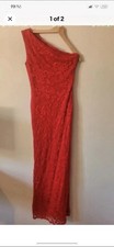LIPSY NEW RED FULL LENGTH LACE ONE SHOULDER DRESS WITH SIDE ZIP CLOSURE SIZE 8