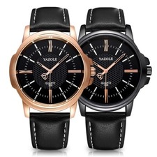 Real Genuine Leather Formal Casual Leather Fashion Men's Quartz Wrist Watch UK