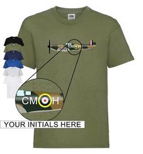 Personalised Spitfire T-shirt WW2 aircraft RAF kids tee Add your initials