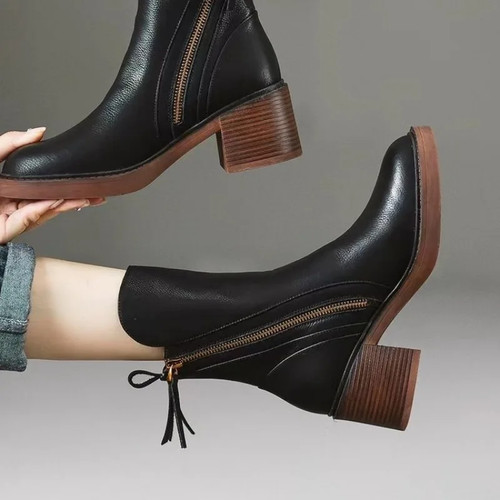 Women leather ankle boots - leather,