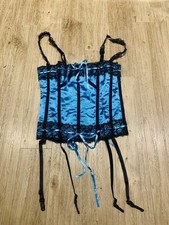 Blue Satin Corset Top With Lace Sexy Ladies Burlesque Lingerie Waist Training S